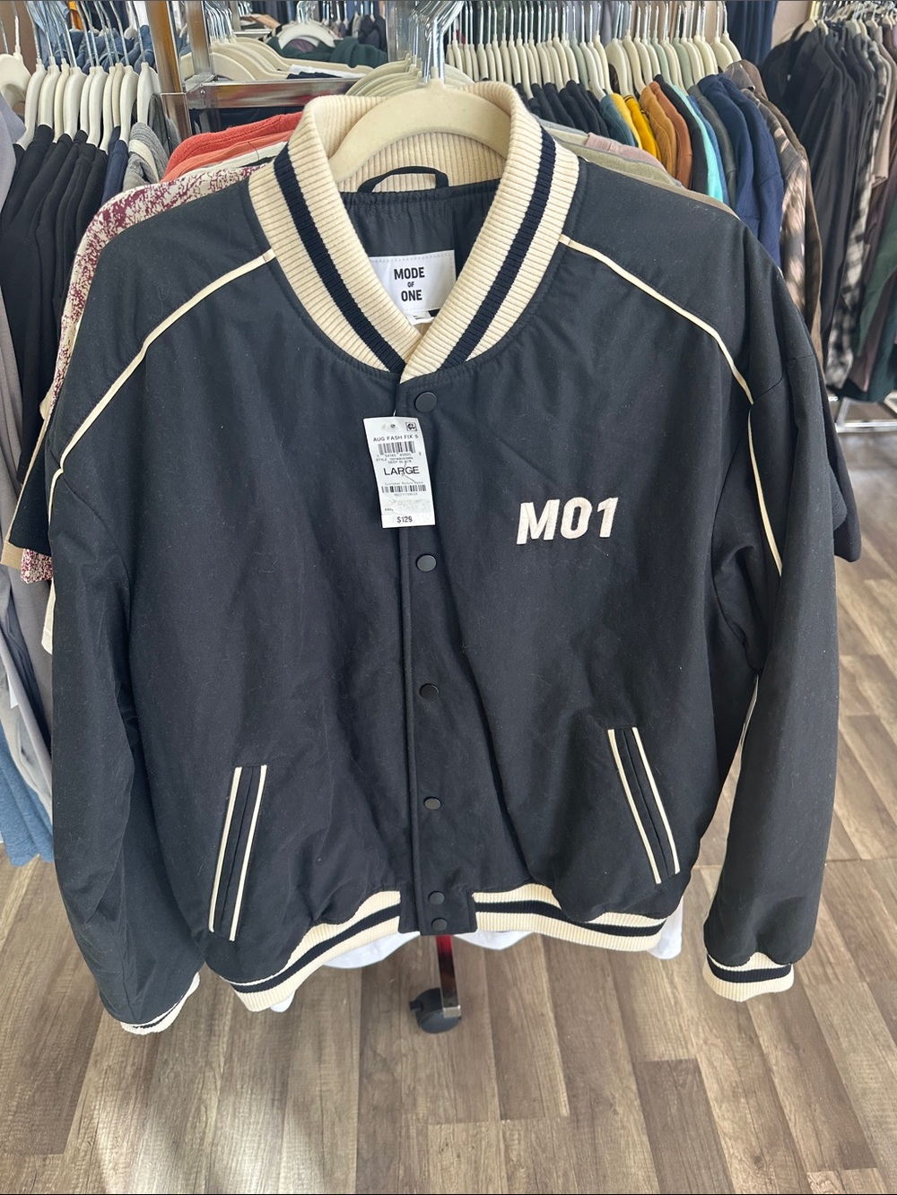M01 Black Bomber Jacket with Cream Trim